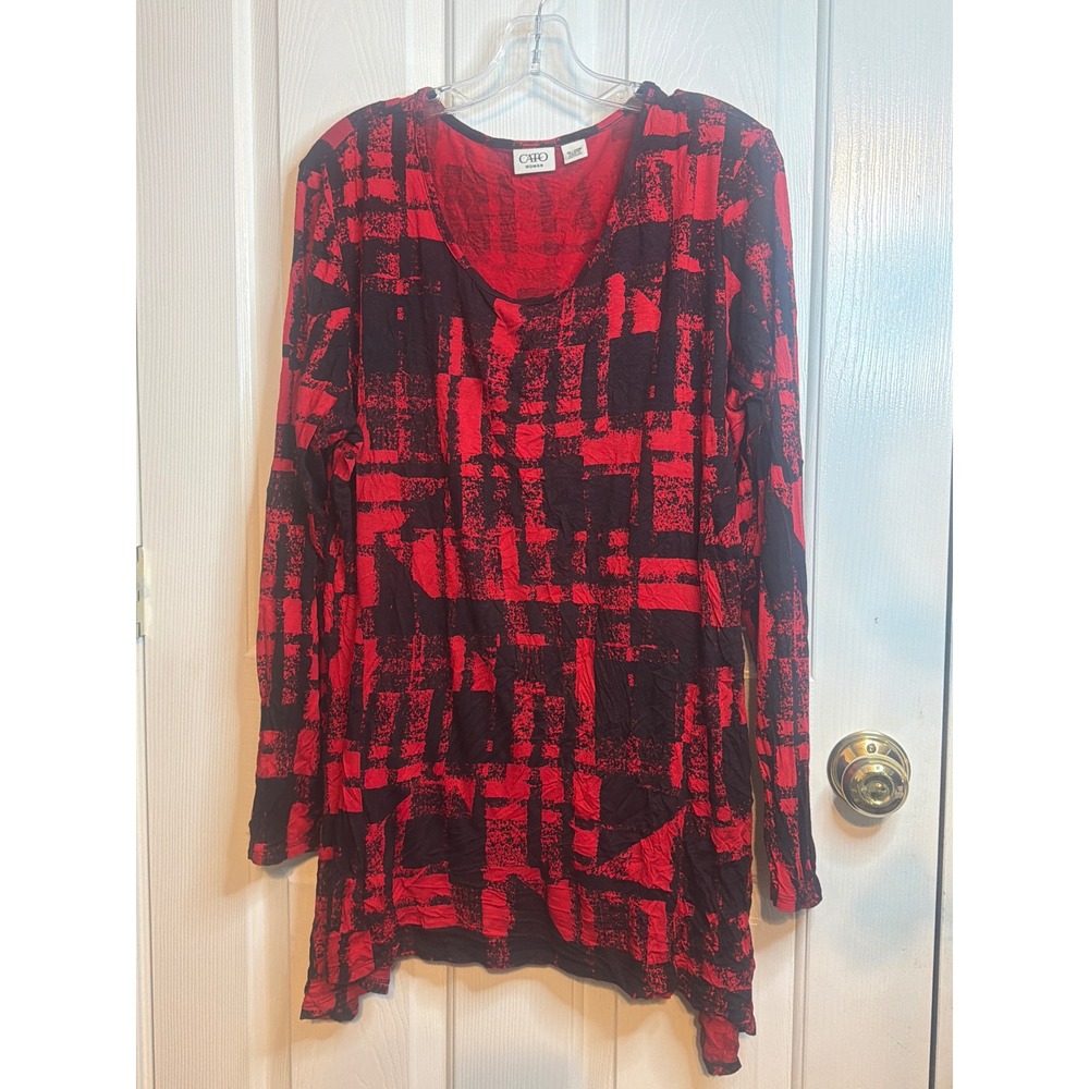Cato Woman Red Black Abstract Geometric Long Sleeve Tunic‎ Top Plus Size 18/20W
